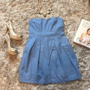 Forever21 Chambray Blue Linen Strapless Mini Dress, S
